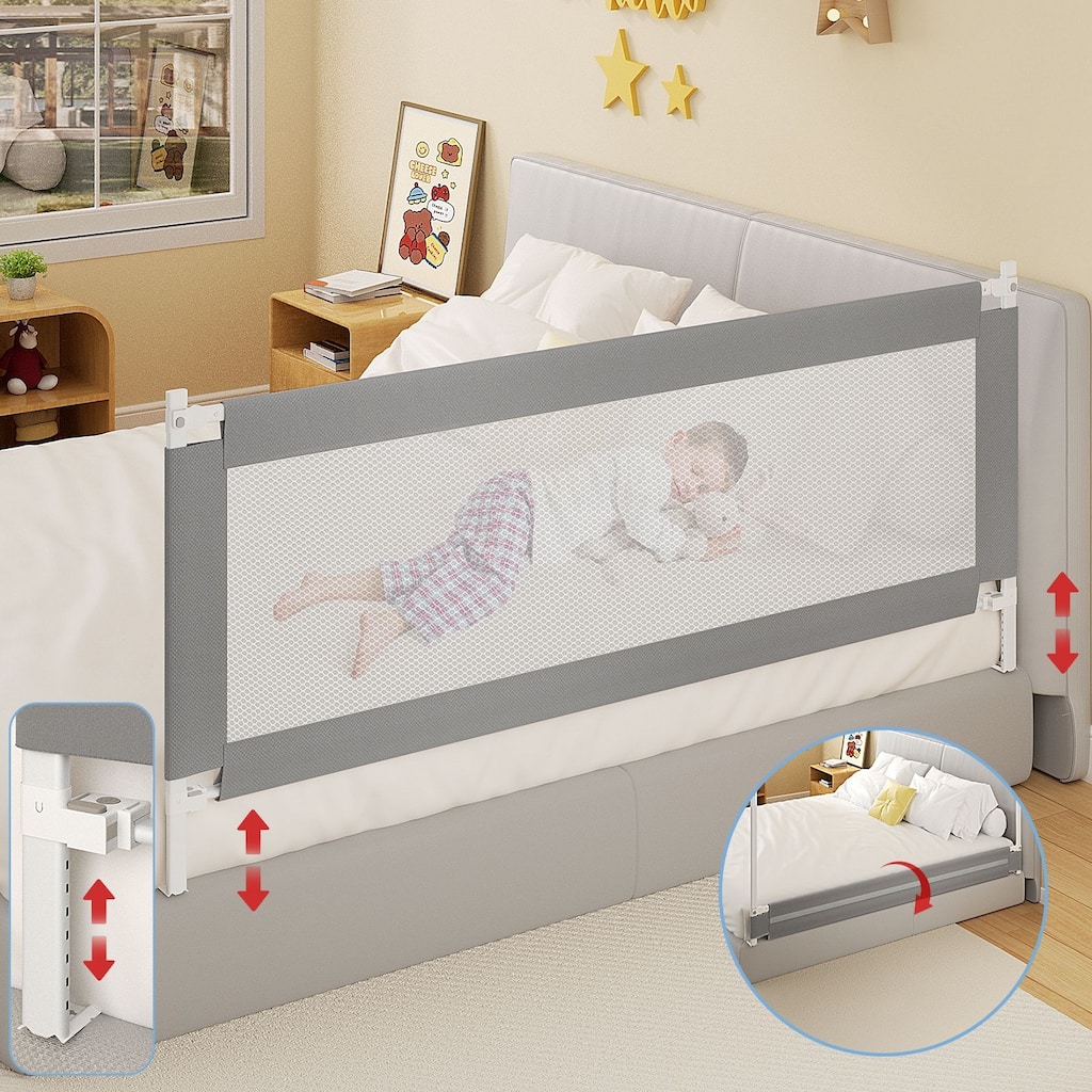 Bed Rail for Toddlers, Detachable Baby Bed Rail Guard - White