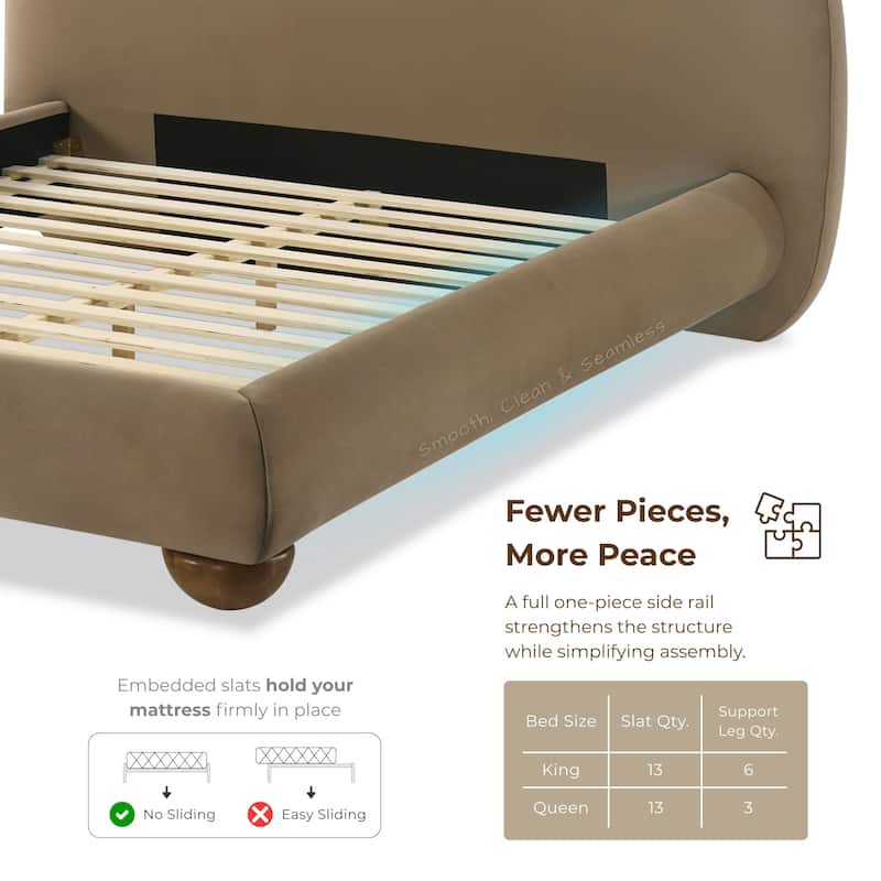 Furniture of America Nilo Modern Fabric Upholstered Platform Bed with Curved Headboard