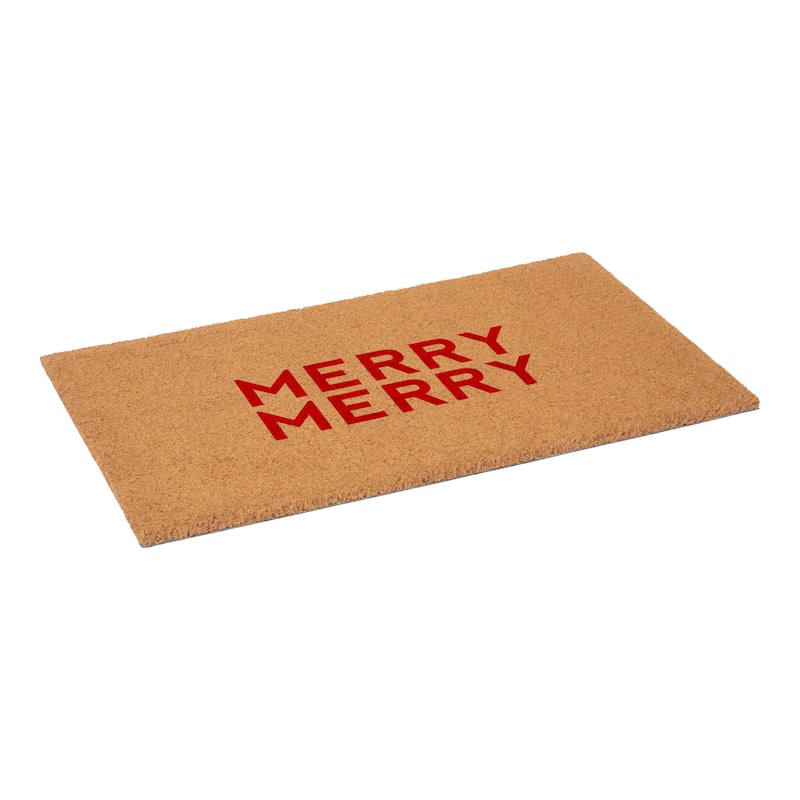 HomeRoots 24" X 36" Brown And Red Christmas Outdoor Coir Door Mat - 24.00' X '36.00