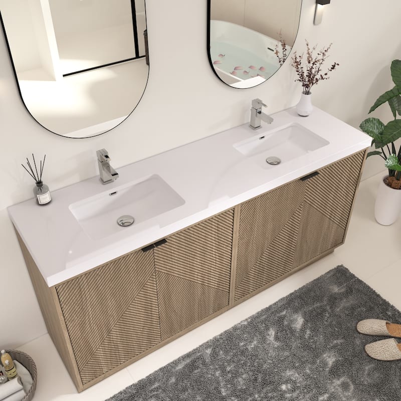 Milano 72" Freestanding Bathroom Vanity with Double White Sink