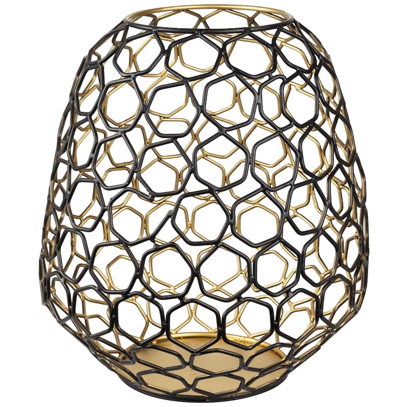 Small Geometric Cage Iron Pillar Candle Holder - 11" - Black and Gold