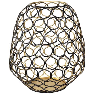 Small Geometric Cage Iron Pillar Candle Holder - 11" - Black and Gold