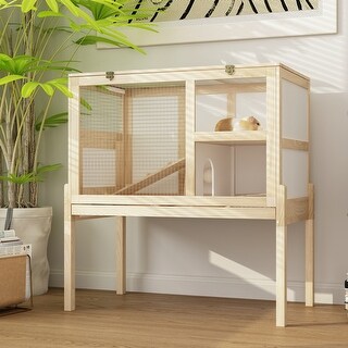 Deluxe Wooden Hamster Cage with Dual Levels and Easy Maintenance - Bed ...