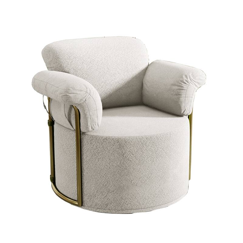 360 Degree Barrel Swivel Accent Sofa Chair, Beige, Metal, 30x29x36 Inch
