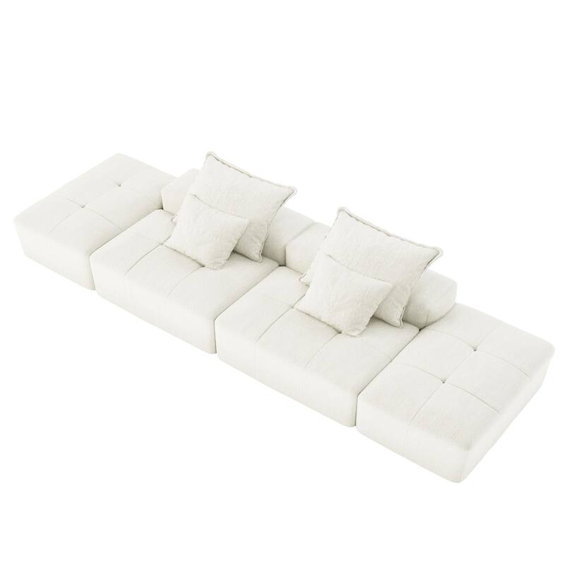 Modern Oversized Modular Chenille Sectional Sofa with 2 Ottomans and 2 Seat, 4 Pillows for Living Room