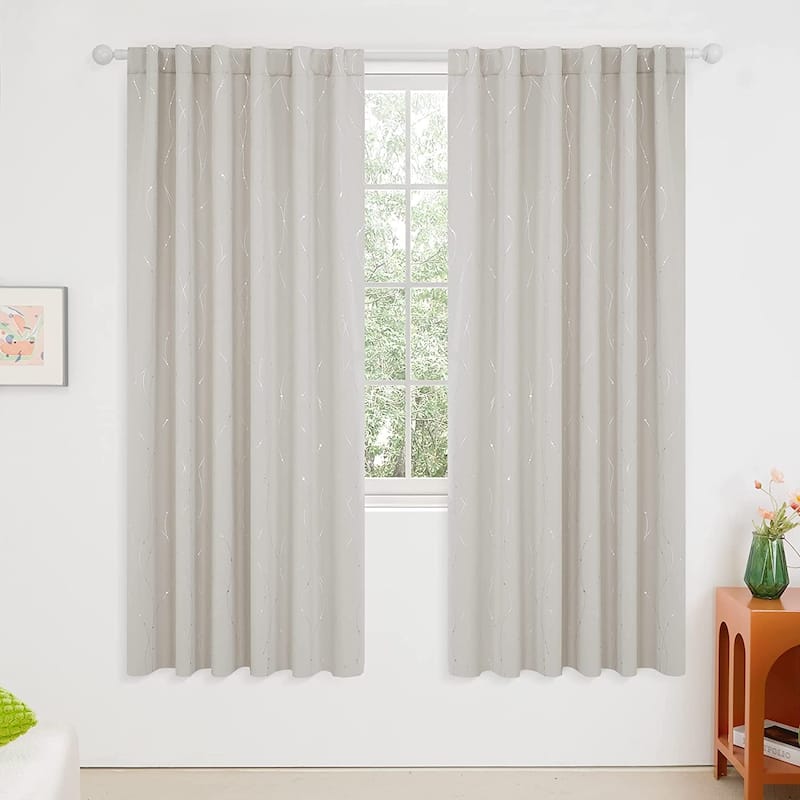 Deconovo Back Tab Silver Lines with Dots Curtain Panel Pairs(2 Panel) - 52x72 Inch - Cream