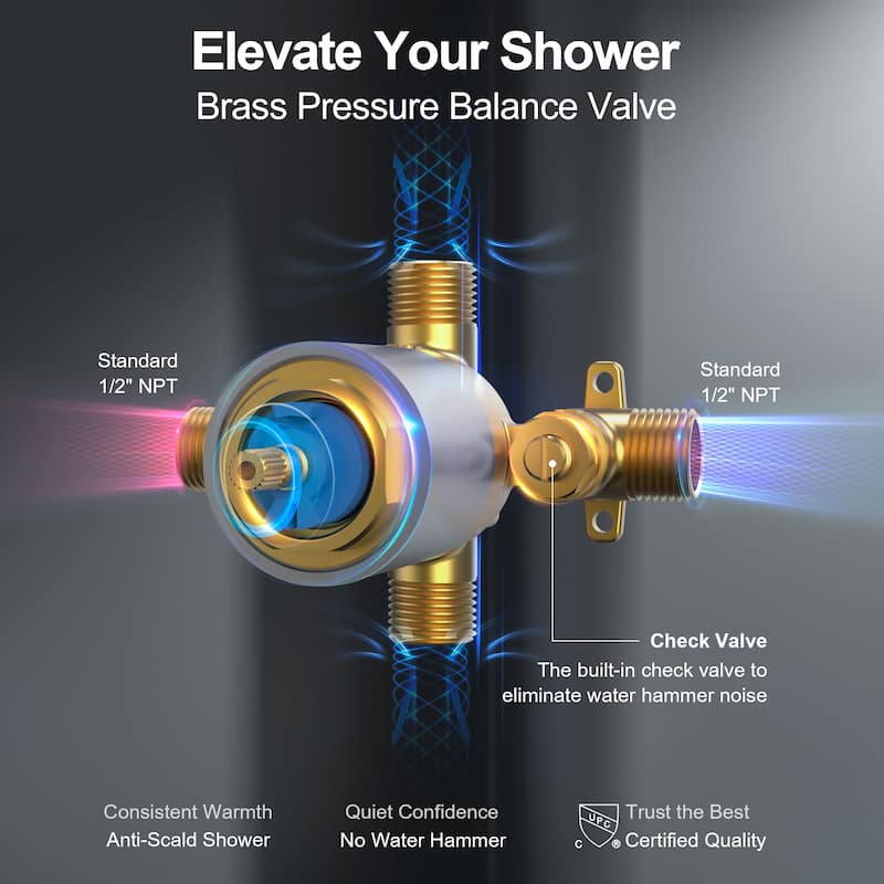 GRANDJOY Wall Mount Shower Head with Tub Spout 8 inch High Pressure Shower Faucet Set
