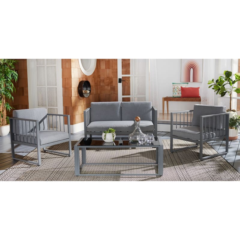 SAFAVIEH Outdoor Severa 4-Piece Living Set - 49W x 28D x 25H - Grey/Grey