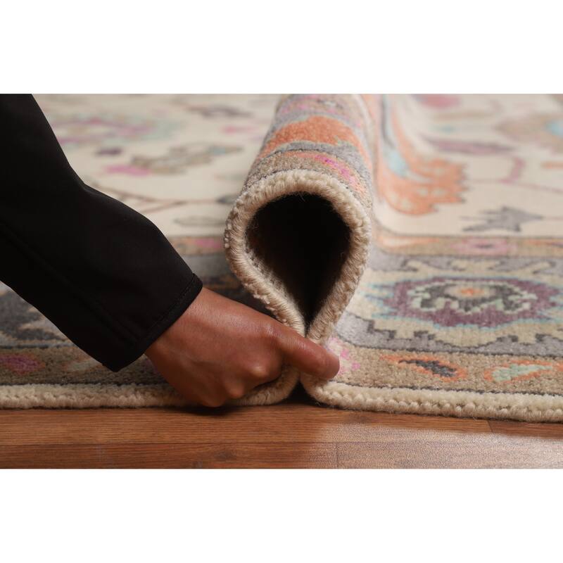 Ivory Floral Oushak Indian Area Rug Handmade Wool Carpet - 7'11" x 10'0"
