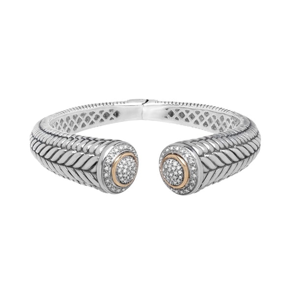 1/2 ct Diamond Hinged Bangle Bracelet in Sterling Silver & 14K Gold