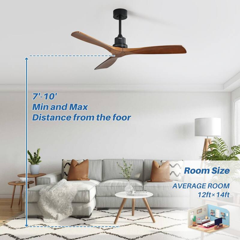 Sofucor 52" Indoor Wood Ceiling Fan Light with Remote, Integrated Light Optional