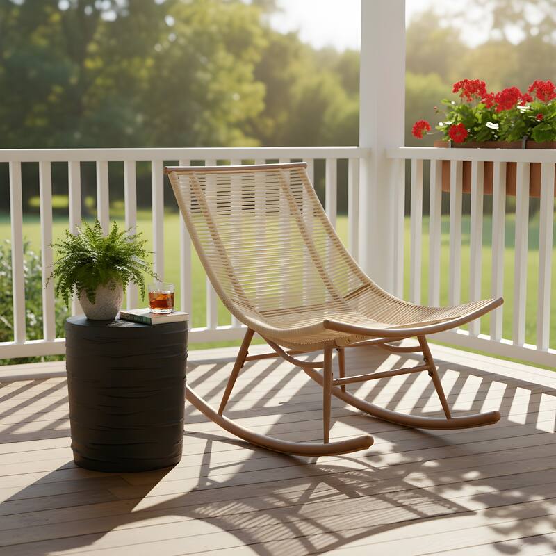Christopher Knight Home - Serene Outdoor Rocking Chair with PE Rattan and Concrete Side Table Set - Natural+Black
