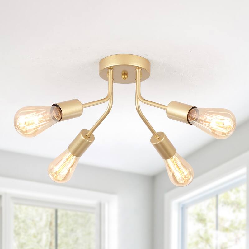 4-Light Semi Flush Mount Lights for Farmhouse Kitchen Dining Room - Spray-painted Gold