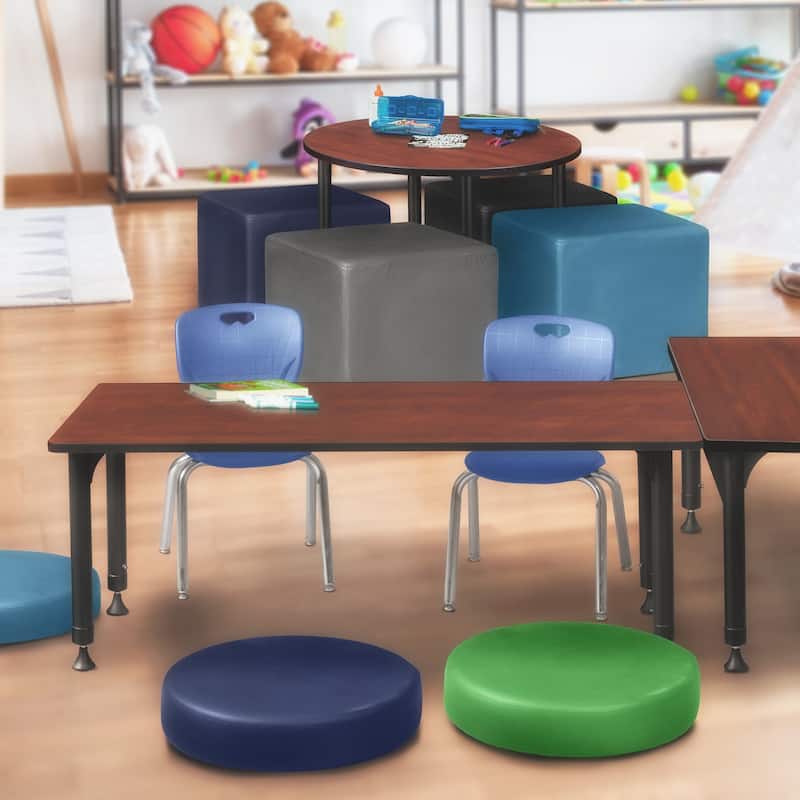 72 in. Height Adjustable Classroom Table - Cherry & 2 12-in Stack Chairs- Navy Blue - 24