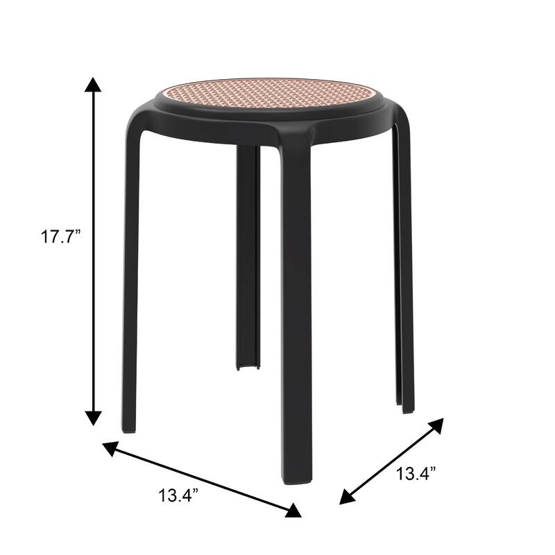 Tresse All-Weather Round Stackable Dining Stool with Wicker-Style Seat for Indoor, Outdoor, Patio, and Kitchen Set of 2