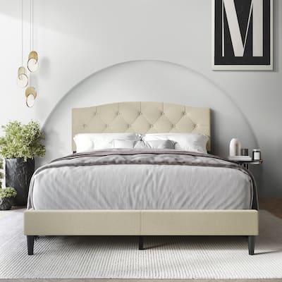 CraftPorch Classic Diamond Button Tufted Upholstered Platform Bed