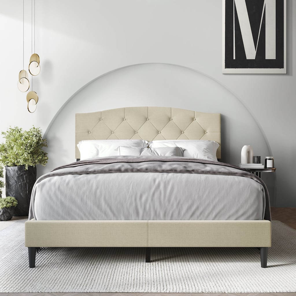 CraftPorch Classic Diamond Button Tufted Upholstered Platform Bed