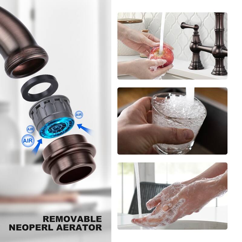 WOWOW Double Handle Bridge Kitchen Faucet with Side Sprayer
