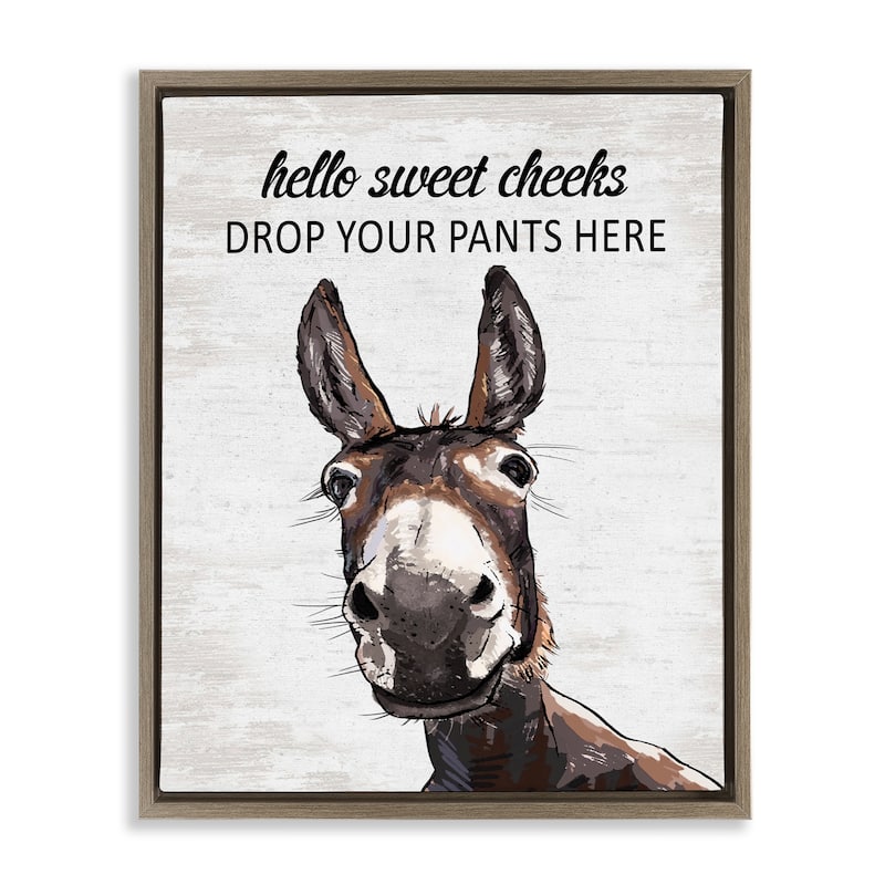 Stupell Sweet Cheeks Laundry Donkey Framed Floater Canvas Wall Art Design By Lettered and Lined - 25 x 31 - Brown