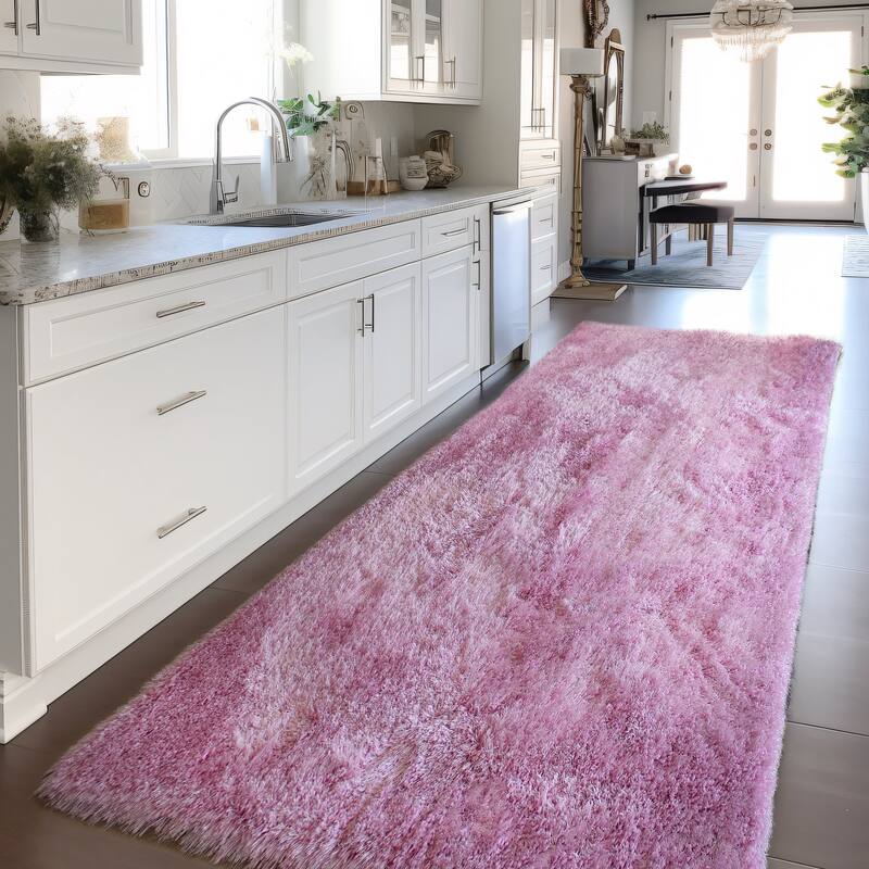 RugBerry Romance Pink Shag Area Rug Shaggy Fluffy Soft Thick Pile - 2' x 6' Runner - Pink