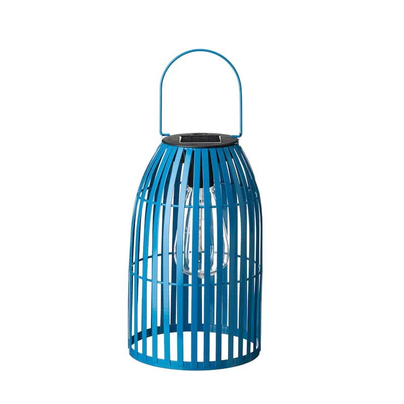 Glitzhome 9.75"H Metal Woven Solar Powered Outdoor Hanging Lantern - Blue