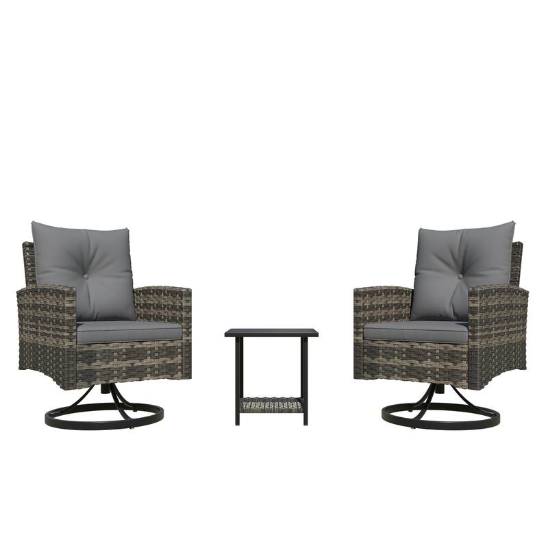 Outdoor Swivel Rocker Patio Chairs Set of 2 with Coffee Table &Cushions, Rattan Bistro Set for Porch, Backyard, Balcony
