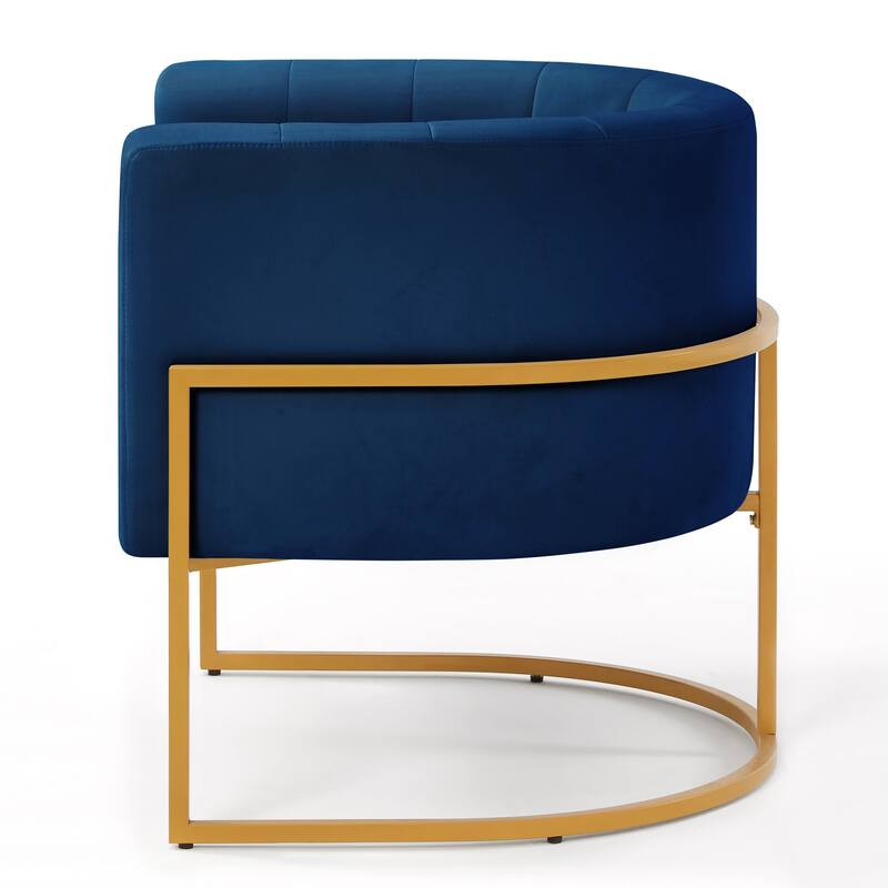 Stylish Velvet Upholstered Chair Barrel Chair with Metal Frame, Navy Curved Backrest Lounge Chair Club Chair for Living Room