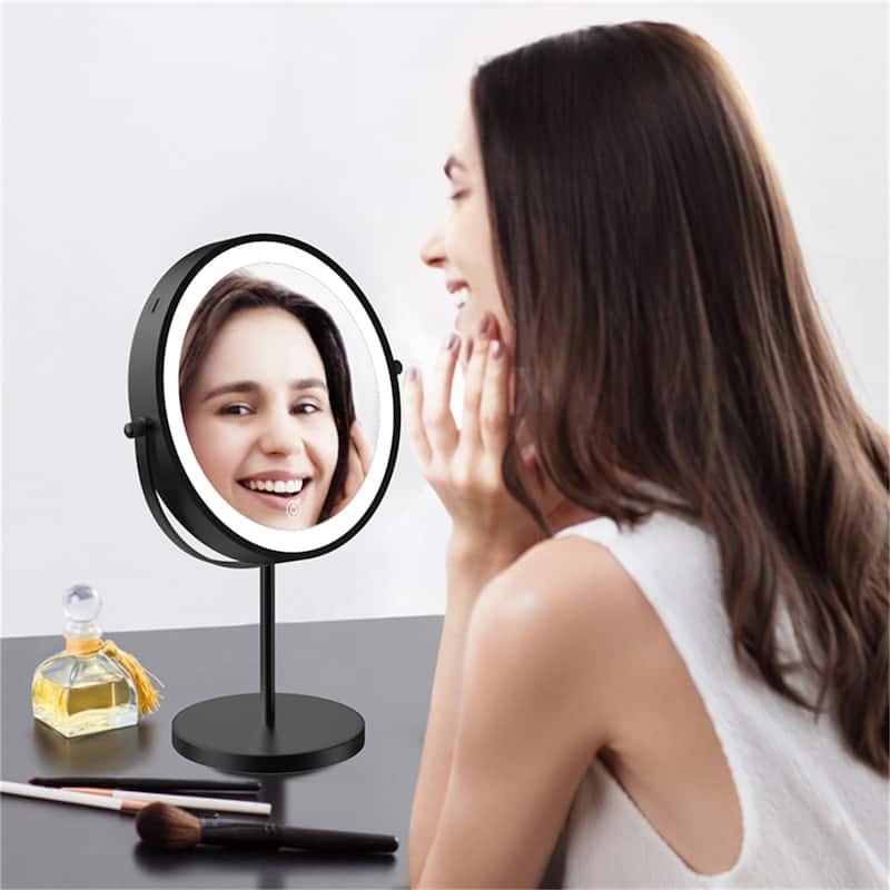 1X/10X 360 Rotation Makeup Mirror w/ Lights and 3 Color Lighting Dimmable