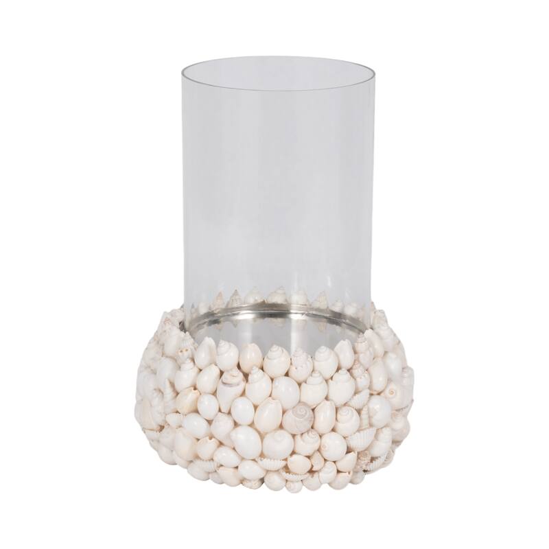 Sagebrook Home Shell White Cylinder Hurricane Candle Holder