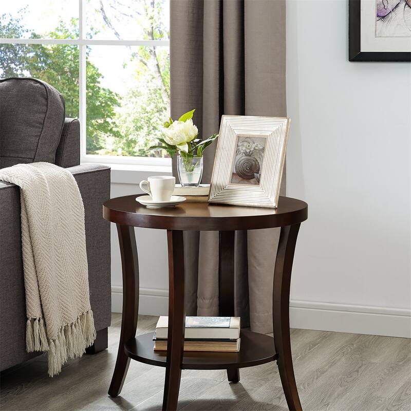 Contemporary Oval Shelf End Table, Gray/Espresso