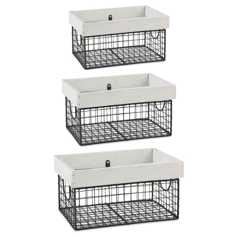 Antique Farmhouse Wire Baskets - 36" - Black and White - Set of 3