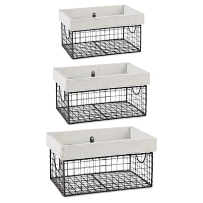 Antique Farmhouse Wire Baskets - 36" - Black and White - Set of 3