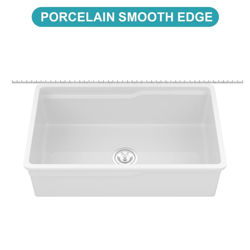 32 Inch Undermount Single Bowl Ceramic Kitchen Sink in White - 32'' x 19'' x 10''
