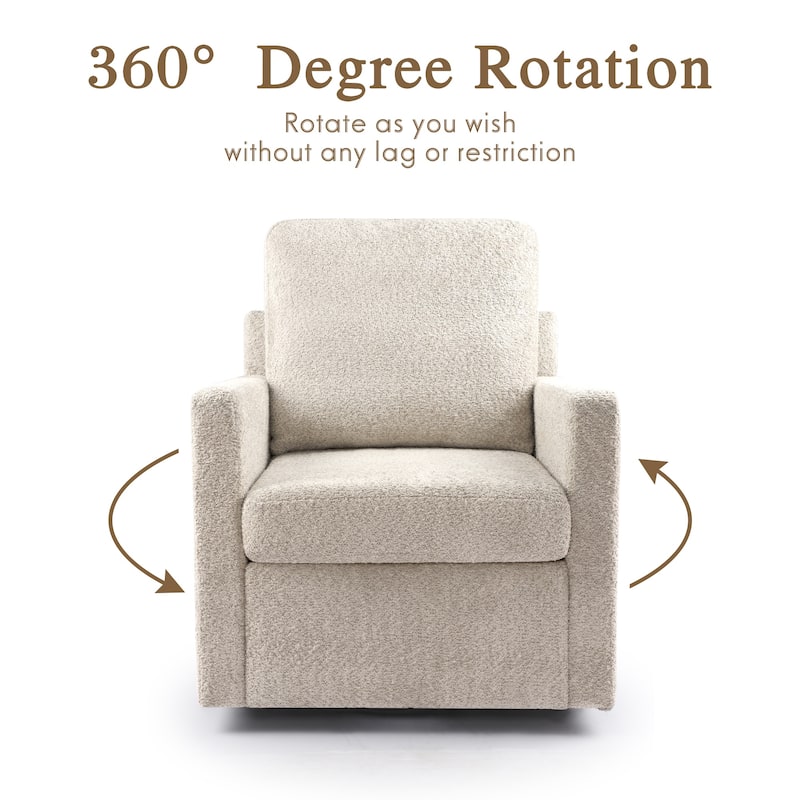 Furry Swivel Chair Comfy Teddy Accent Armchair Soft Padded Single Sofa Reading Chair with Pillow，Set of 1