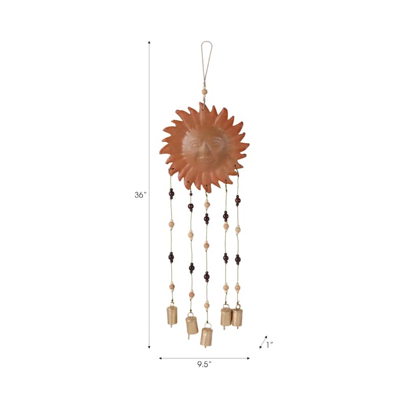 Terracotta Metal Sun Face Wind Chime with Beads and Bells - 36" Brown - 9.5" x 1" x 36"