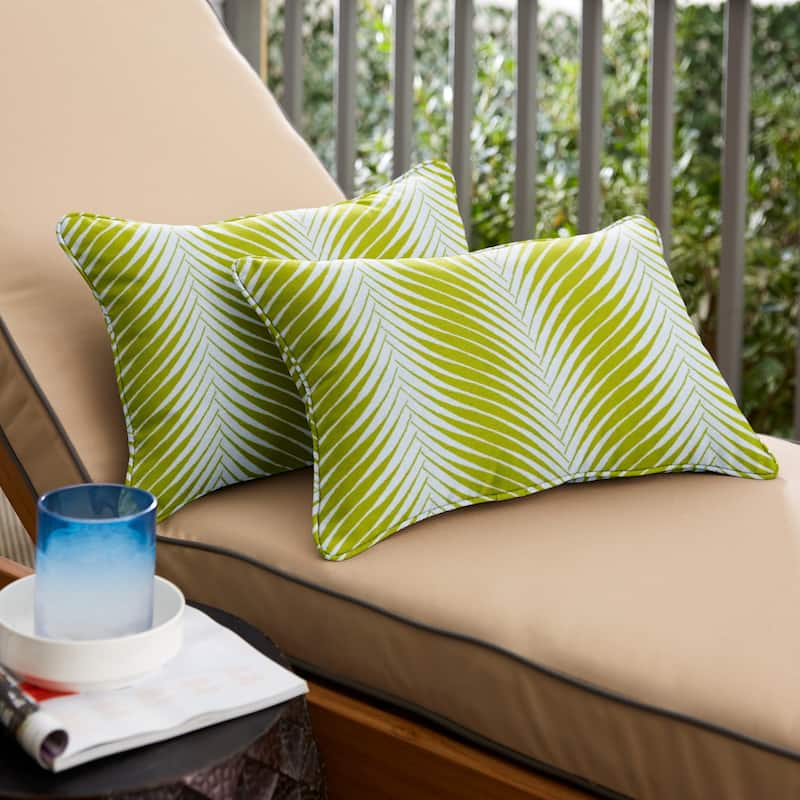Sorra Home Sunbrella Leaf Pattern Indoor/Outdoor Corded Lumbar Pillows (Set of 2) - 13 in x 20 in - Clock Out Frond