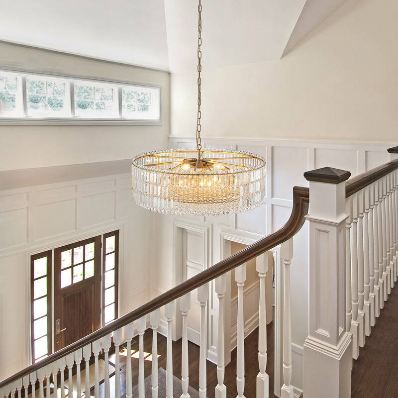 12-Lights Modern Drum Glam Dimmable Crystal Chandelier Round Kitchen Island Light - W31.5"