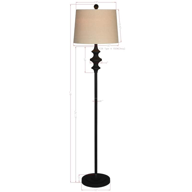 Thaddeus 61" Floor Lamp with Linen Shade, Matte Black - Matte Black