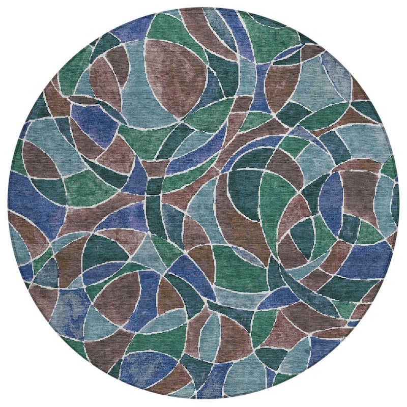 Machine Washable Indoor/Outdoor Casual Mosaic Chantille Rug