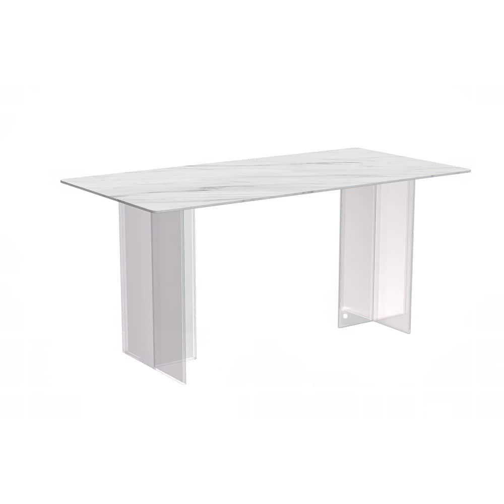Kova Modern Contemporary Rectangular Dining Table with Sintered Stone or Glass Top, Acrylic Base for Dining or Entertainment