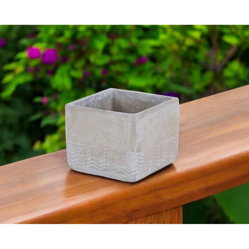 HomeRoots 6" Light Gray Geometric Cement Indoor Outdoor Rectangular Pot Planter - Light Gray