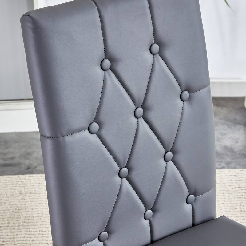 High Back Dining Chair Set of 4 Button Plaid Tufted Soft Cushion Side Chair Living Room Accent Chair Armless Chair