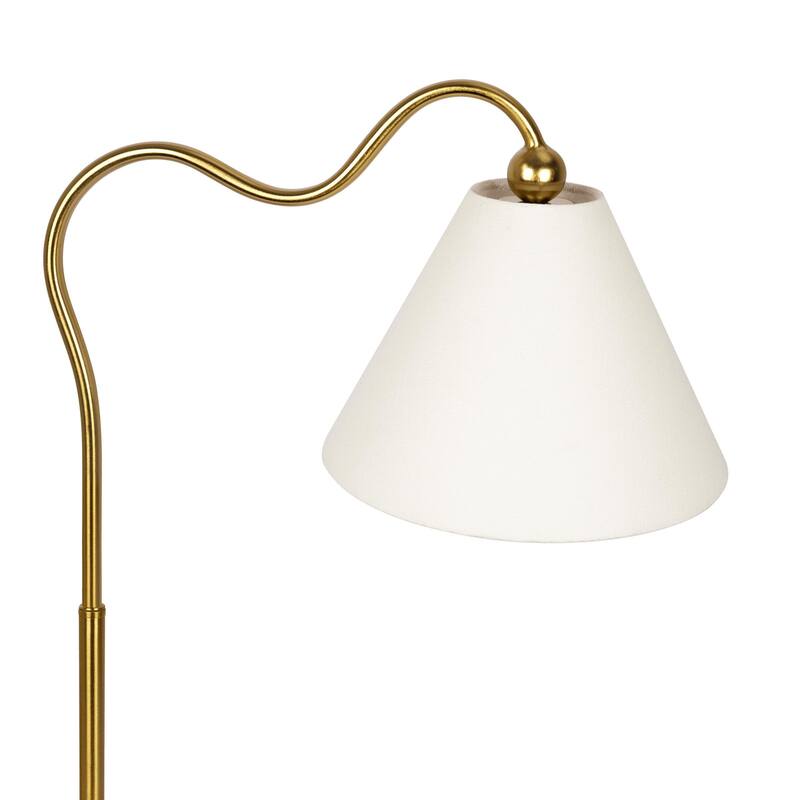Ornate Brass Ring Base Curved Table Lamp
