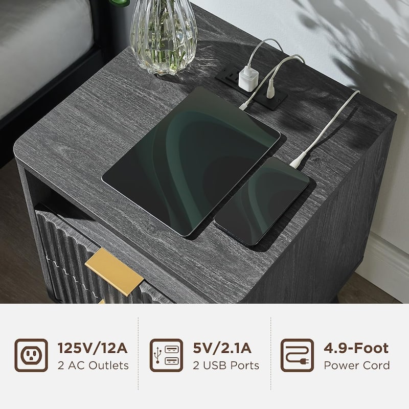 Modern Minimalist Side Table, Fluted Nighstand End Table for Bedroom