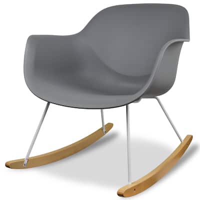 Modern Rocking Chair Molded Plastic Armchair with Wooden Rockers and White Metal Frame