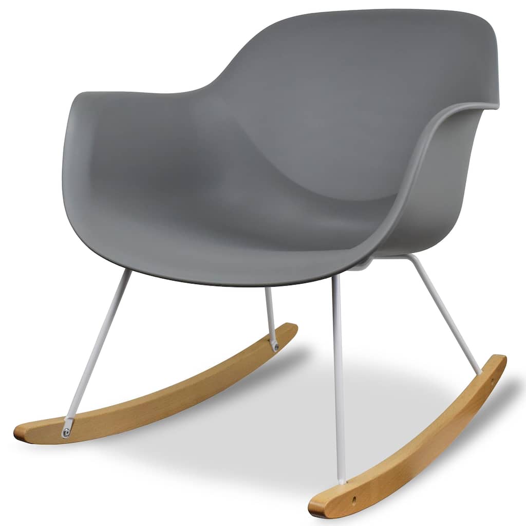 Modern Rocking Chair Molded Plastic Armchair with Wooden Rockers and White Metal Frame