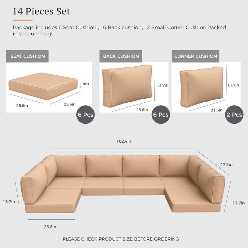 14 Piece Patio Furniture Cushion Set Outdoor Sofa Replacement Cushions