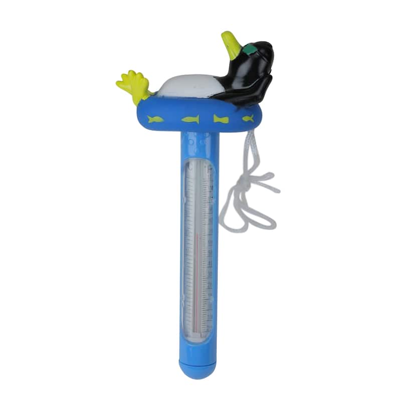 8.5" Blue and White Relaxing Penguin Floating Swimming Pool Thermometer with Cord
