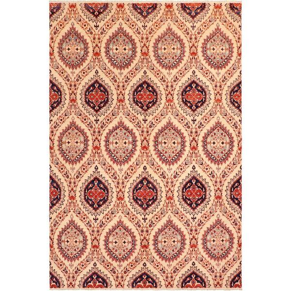 slide 2 of 8, Modern Kafkaz Peshawar Agnus Ivory/Blue Wool Rug (8'1 x 9'10) - 8 ft. 1 in. x 9 ft. 10 in.