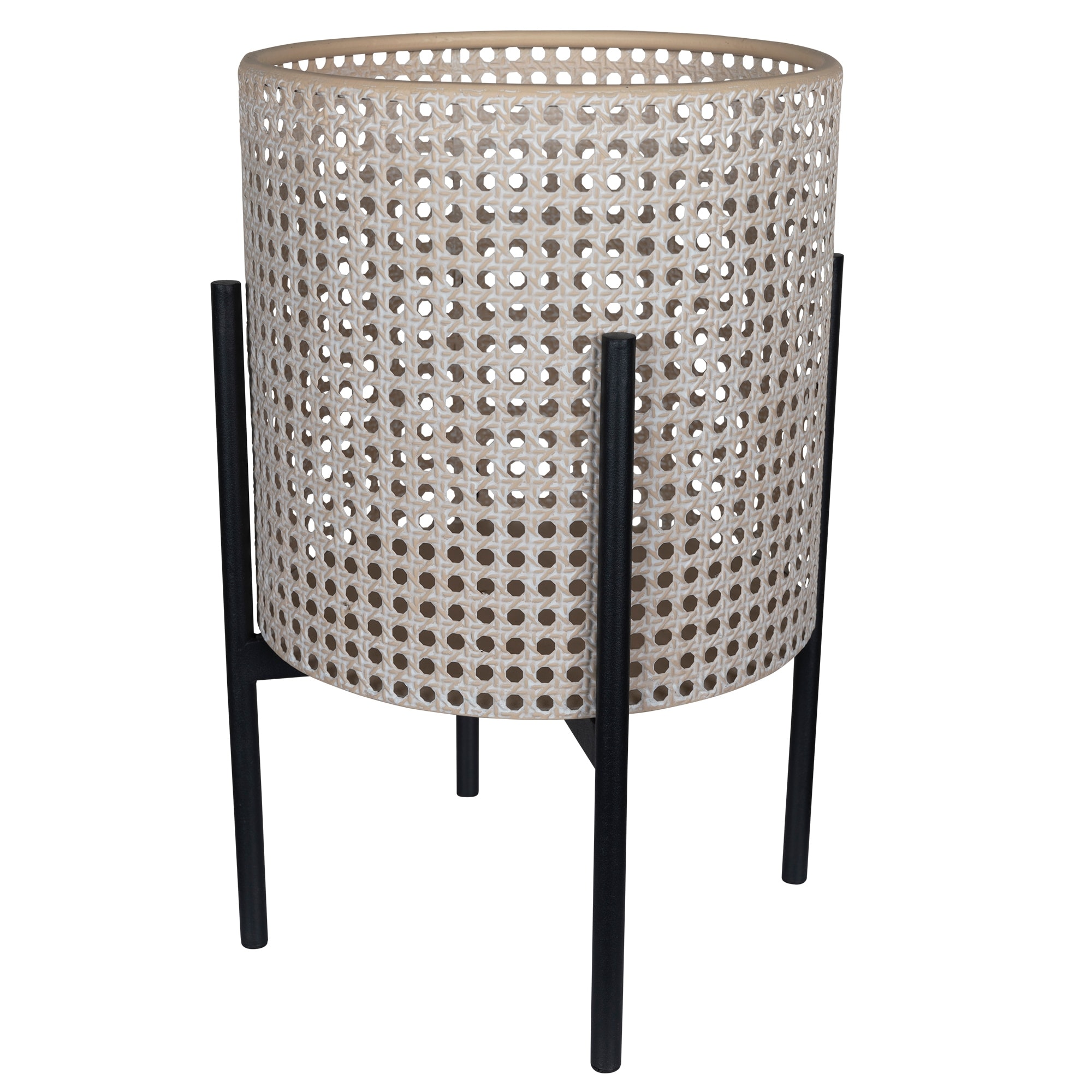 Black and Beige Cane Webb Metal Planter - 9.84" W x 16" H x 9.84" D